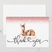 Oh Deer Baby Dusche Wasserfarbe Rose Gold Glitzer Dankeskarte (Vorne/Hinten)