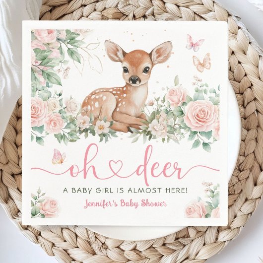Oh Deer Baby Duwer Girl Pink Paper Napkin Serviette