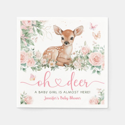 Oh Deer Baby Duwer Girl Pink Paper Napkin Serviette (Vorderseite)