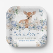 Oh Deer Baby Shower Boy Dusty Blue Paper Pappteller (Vorderseite)