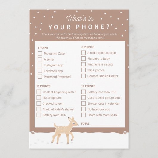 Oh Deer - Baby Shower Game - Was in Ihrem Telefon? Programm (Vorderseite)