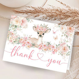 Oh Deer Baby Shower Girl Folded Thank You Card Dankeskarte