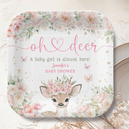 Oh Deer Baby Shower Girl Pink Floral Paper Pappteller