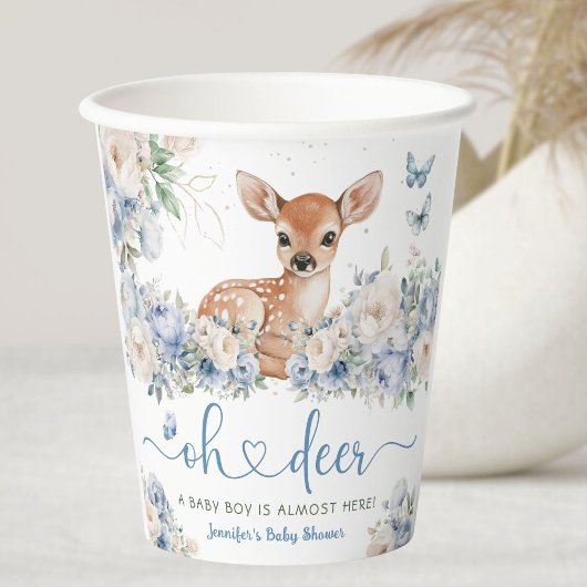 Oh Deer Baby Shower Junge Dusty Blau Pappbecher