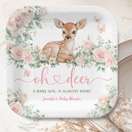 Oh Deer Baby Shower Mädchen Rosa Papier Pappteller
