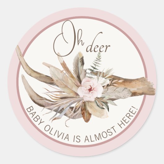 Oh Deer Baby Showsticker - Pink Woodland Runder Aufkleber (Vorderseite)