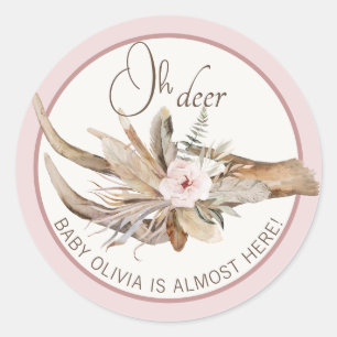 Oh Deer Baby Showsticker - Pink Woodland Runder Aufkleber
