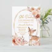 Oh Deer Beige Floral Baby Dusche Einladung (Stehend Vorderseite)