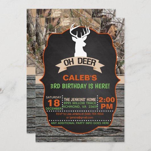 Oh Deer Birthday Einladung - Junge (Vorne/Hinten)
