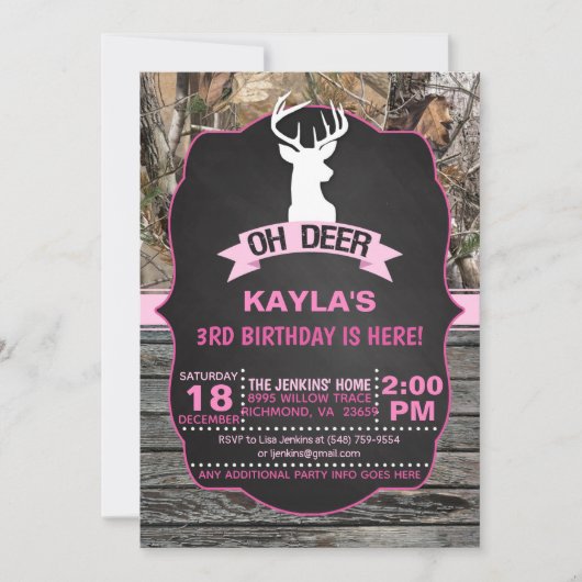 OH Deer Birthday Einladung - Mädchen (Vorderseite)