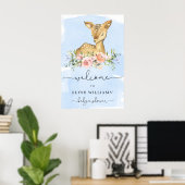 Oh Deer Blue Baby Dusche Begrüßungszeichen Poster (Heimbüro)