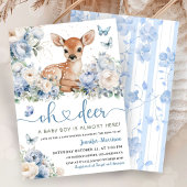 Oh Deer Boy Baby Shower Dusty Blue Invitation Einladung