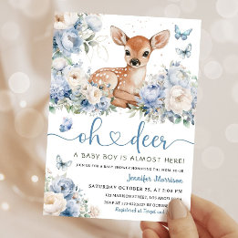 Oh Deer Boy Baby Shower Dusty Blue Invitation Einladung