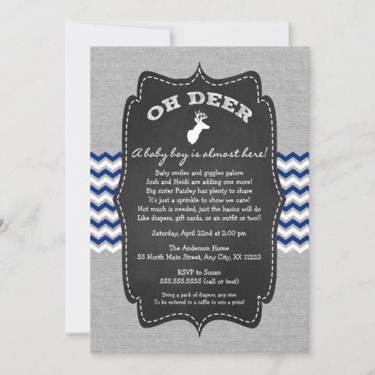 Oh Deer Buck Baby Sprinkle-Marinebar grau weiß Einladung (Vorderseite)