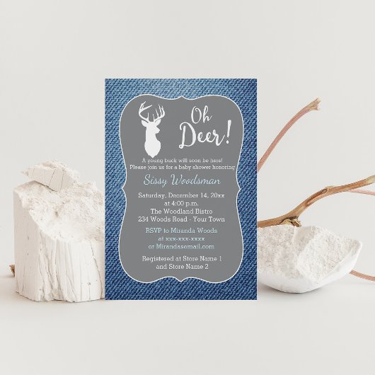 Oh Deer Buck Gray und Denim Boy Baby Dusche Einladung