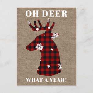 Oh Deer Buffalo Kariert Snowflake Burlap Weihnacht Feiertagspostkarte