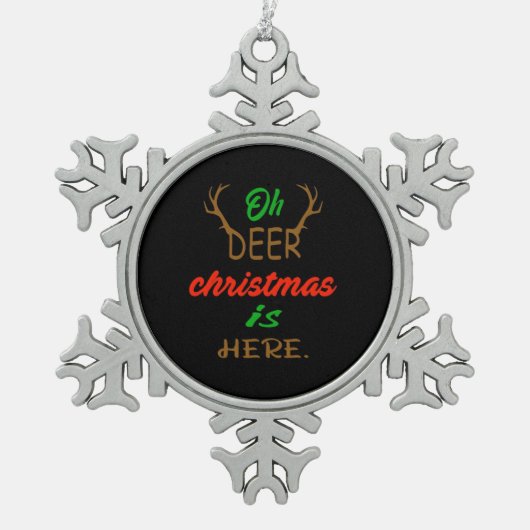 Oh Deer Christmas Celebration Holiday Design Schneeflocken Zinn-Ornament (Vorderseite)