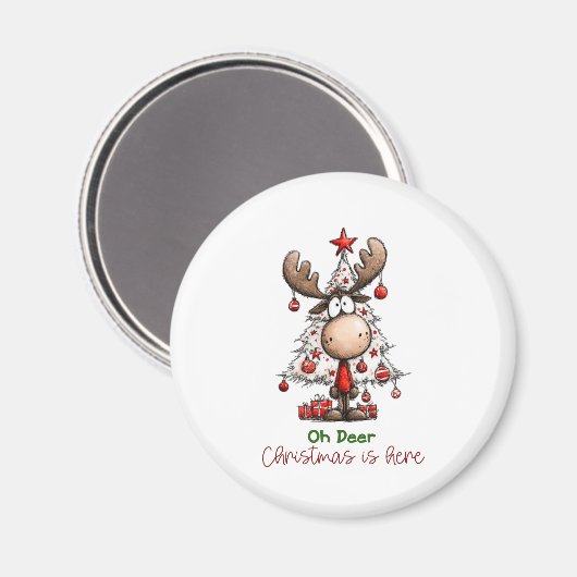 Oh Deer Christmas Is Here Cute Reindeer Christmas Magnet (Vorderseite/Rückseite)