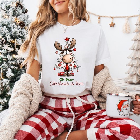 Oh Deer Christmas Is Here Funny Reindeer Christmas T-Shirt