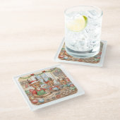 Oh Deer, Christmas Is Here! Glass Coaster Glasuntersetzer (Schrägansicht)