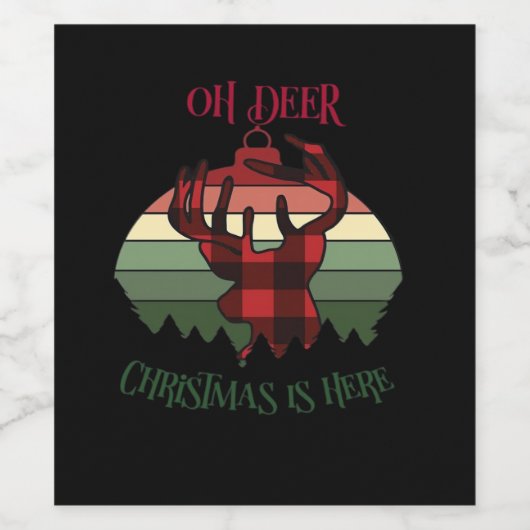 Oh Deer Christmas Is Here Joyful Aesthetic  Weinetikett (Einzelnes Label)