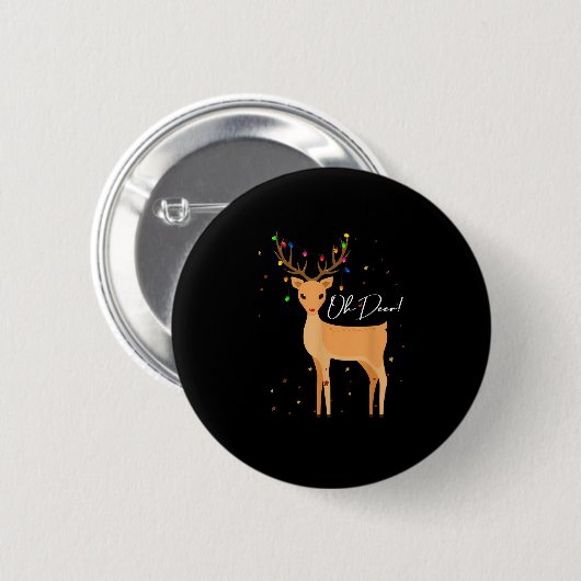 Oh Deer Christmas Light Pajama Cute Reindeer Holid Button (Vorne & Hinten)