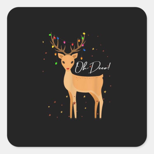 Oh Deer Christmas Light Pajama Cute Reindeer Holid Quadratischer Aufkleber (Vorderseite)