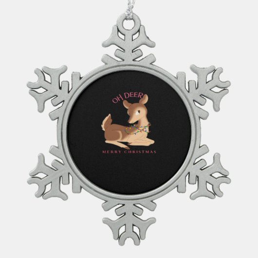 Oh Deer Christmas Modern Design Schneeflocken Zinn-Ornament (Vorderseite)