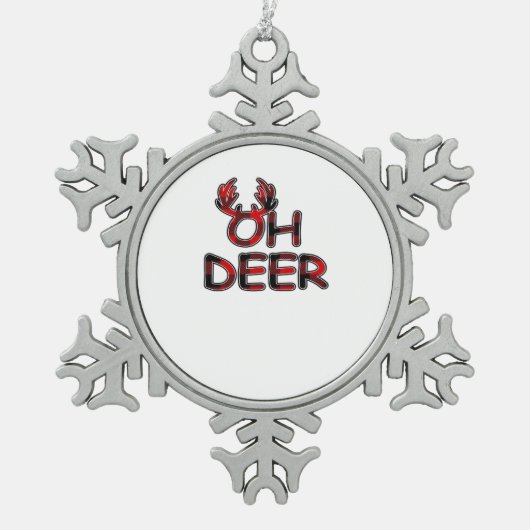 Oh Deer Clean Layout Schneeflocken Zinn-Ornament (Vorderseite)