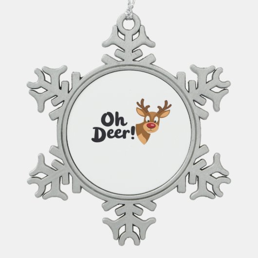 Oh Deer Clean Minimal Seeing Schneeflocken Zinn-Ornament (Vorderseite)