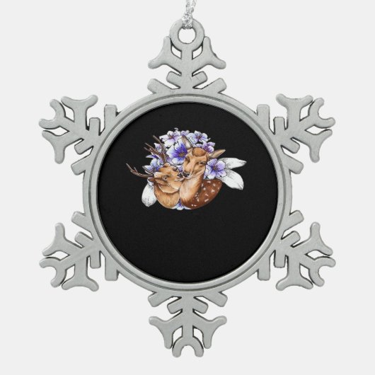 Oh Deer Clean Minimal Style Schneeflocken Zinn-Ornament (Vorderseite)