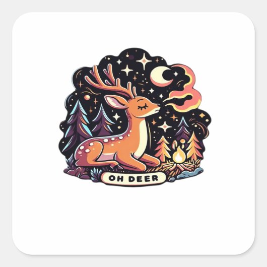 Oh Deer Contemporary Graphic Vibe Quadratischer Aufkleber (Vorderseite)