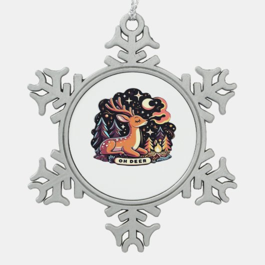 Oh Deer Contemporary Graphic Vibe  Schneeflocken Zinn-Ornament (Vorderseite)
