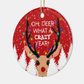 Oh Deer Crazy Year Rentier Lights Weihnachtsschnee Keramik Ornament (Links)