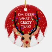 Oh Deer Crazy Year Rentier Lights Weihnachtsschnee Keramik Ornament (Hinten)