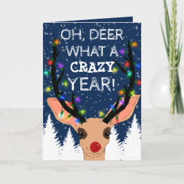 Oh Deer Crazy Year Rentierblume Lichter Weihnachte Feiertagskarte