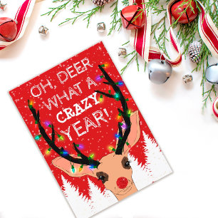 Oh Deer Crazy Year Rentierblume Lichter Weihnachte Feiertagskarte