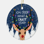 Oh Deer Crazy Year Rentierblume Lichter Weihnachte Keramik Ornament (Links)