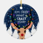 Oh Deer Crazy Year Rentierblume Lichter Weihnachte Keramik Ornament (Hinten)