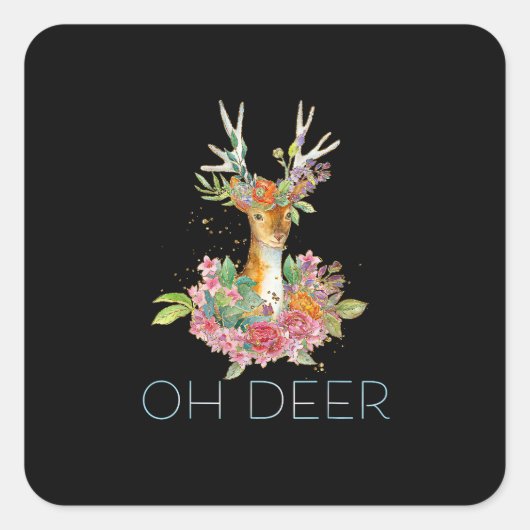 Oh Deer Cute Colorful Deer Minimal Design  Quadratischer Aufkleber (Vorderseite)