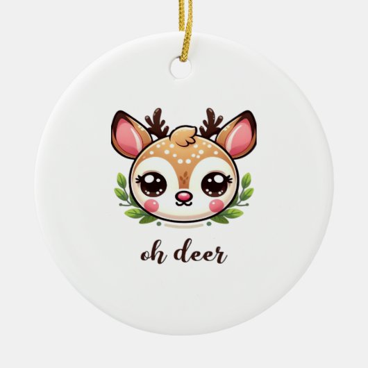 Oh Deer Cute Deer Minimal Design Keramik Ornament (Vorne)