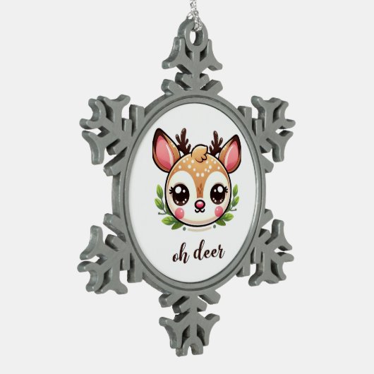 Oh Deer Cute Deer Minimal Design  Schneeflocken Zinn-Ornament (Links)