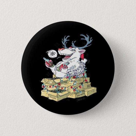 Oh Deer Drunk Reindeer Celebrating Christmas Festi Button (Vorderseite)