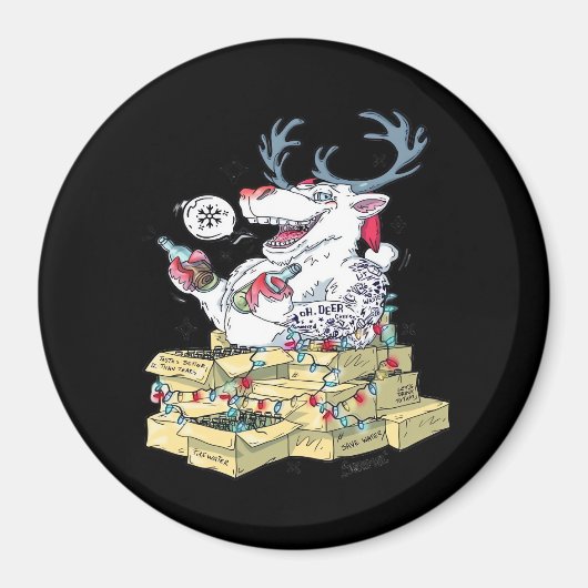 Oh Deer Drunk Reindeer Celebrating Christmas Festi Magnet (Vorne)