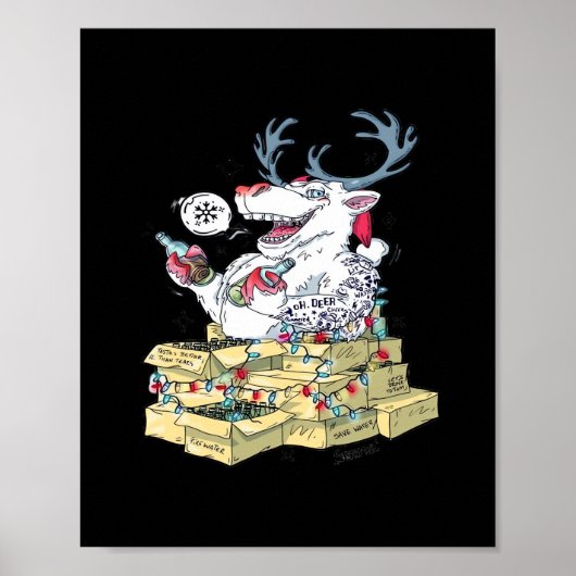 Oh Deer Drunk Reindeer Celebrating Christmas Festi Poster (Vorne)