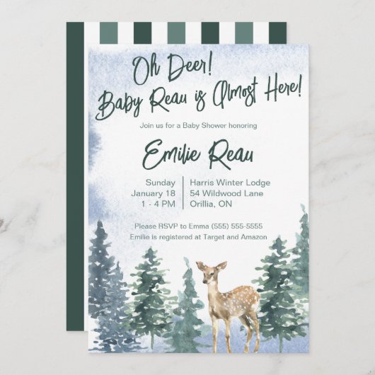 Oh, Deer! Ein neues Baby ist fast hier! Babyparty Einladung (Vorne/Hinten)