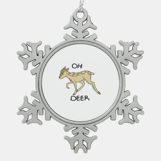 Oh Deer Elegant Timeless Style Schneeflocken Zinn-Ornament (Vorderseite)