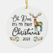 Oh Deer Erstes Weihnachtsfest Foto Keramik Ornament (Vorne)