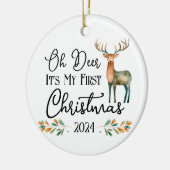 Oh Deer Erstes Weihnachtsfest Foto Keramik Ornament (Links)