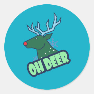 OH DEER Funny Christmas Reindeer Runder Aufkleber